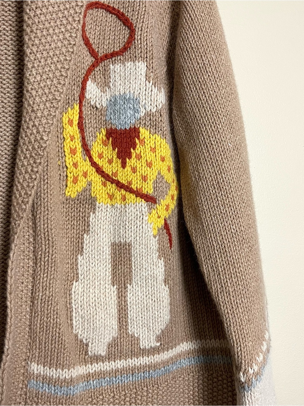 THE GREAT. Beige Knit Cardigan with Cream and Yellow Intarsia - Picture 7 of 13